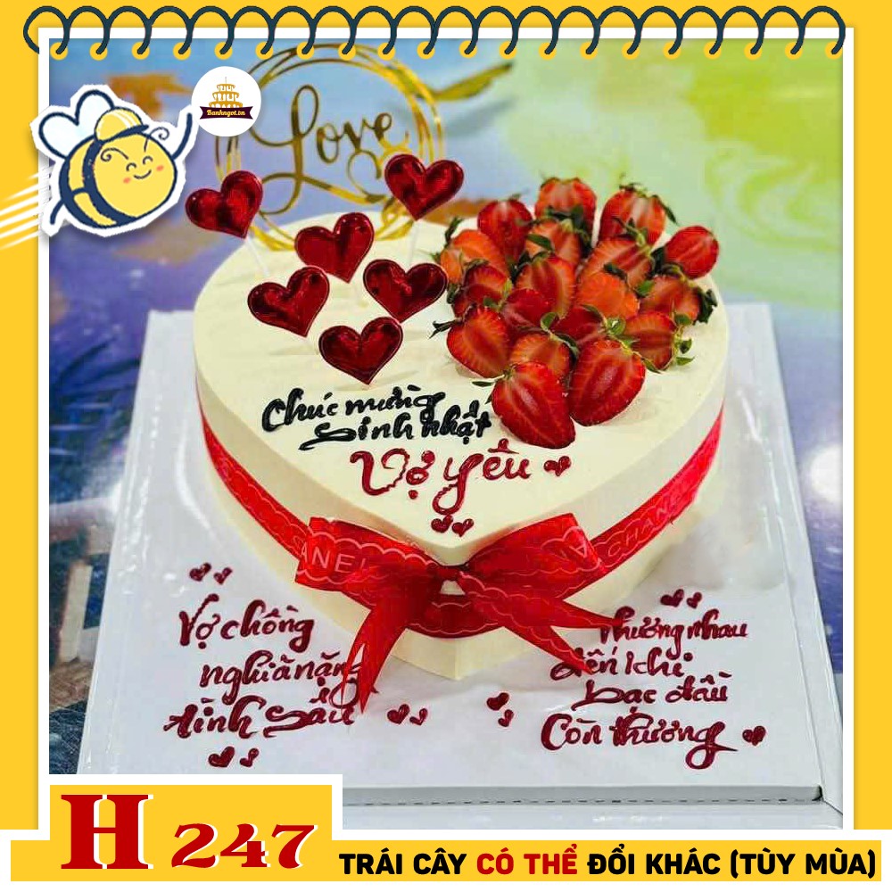 Bánh kem sinh nhật H247 trái tim dâu tây ngọt ngào tình yêu