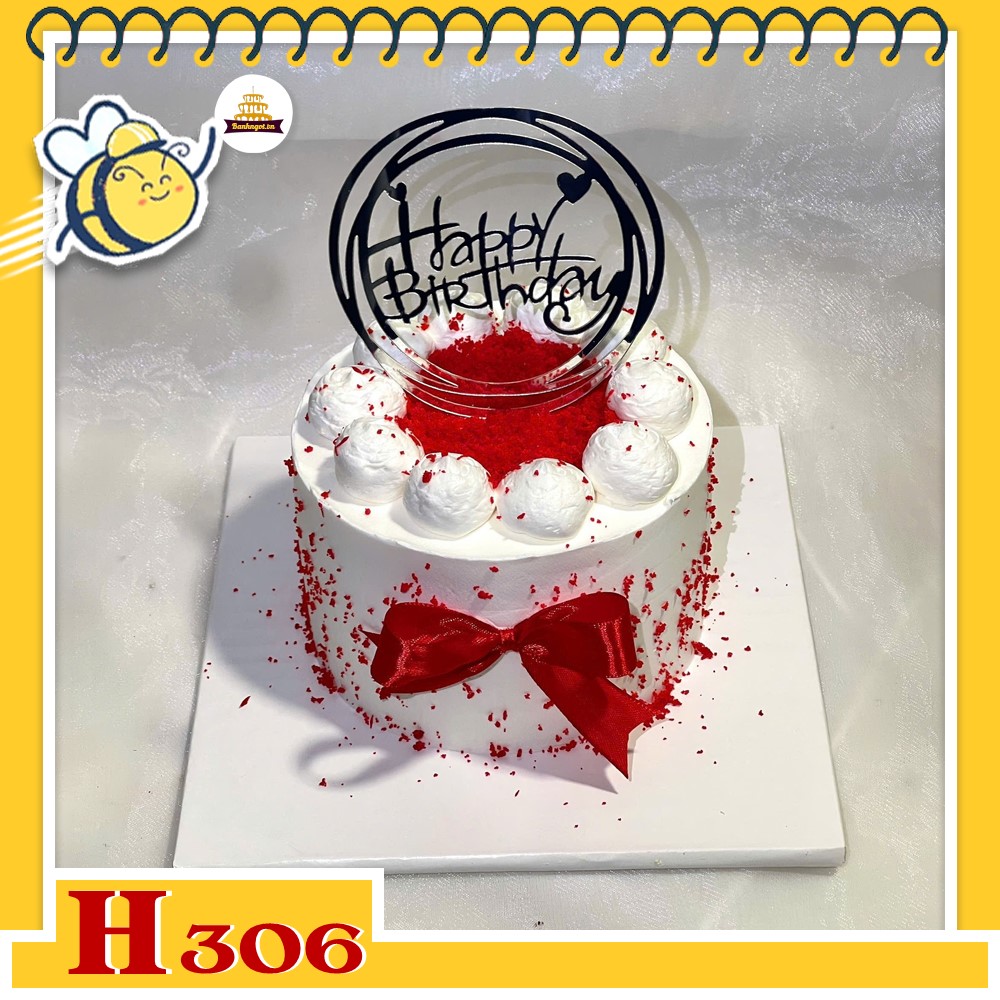 Bánh kem sinh nhật H306 red velvet rắc bột đỏ dễ thương