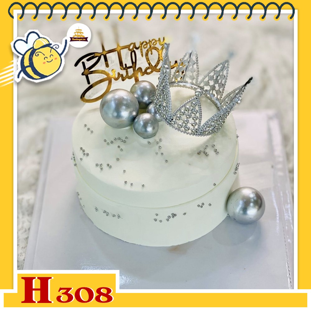 Bánh kem sinh nhật H308 vương miện màu bạc sang chảnh