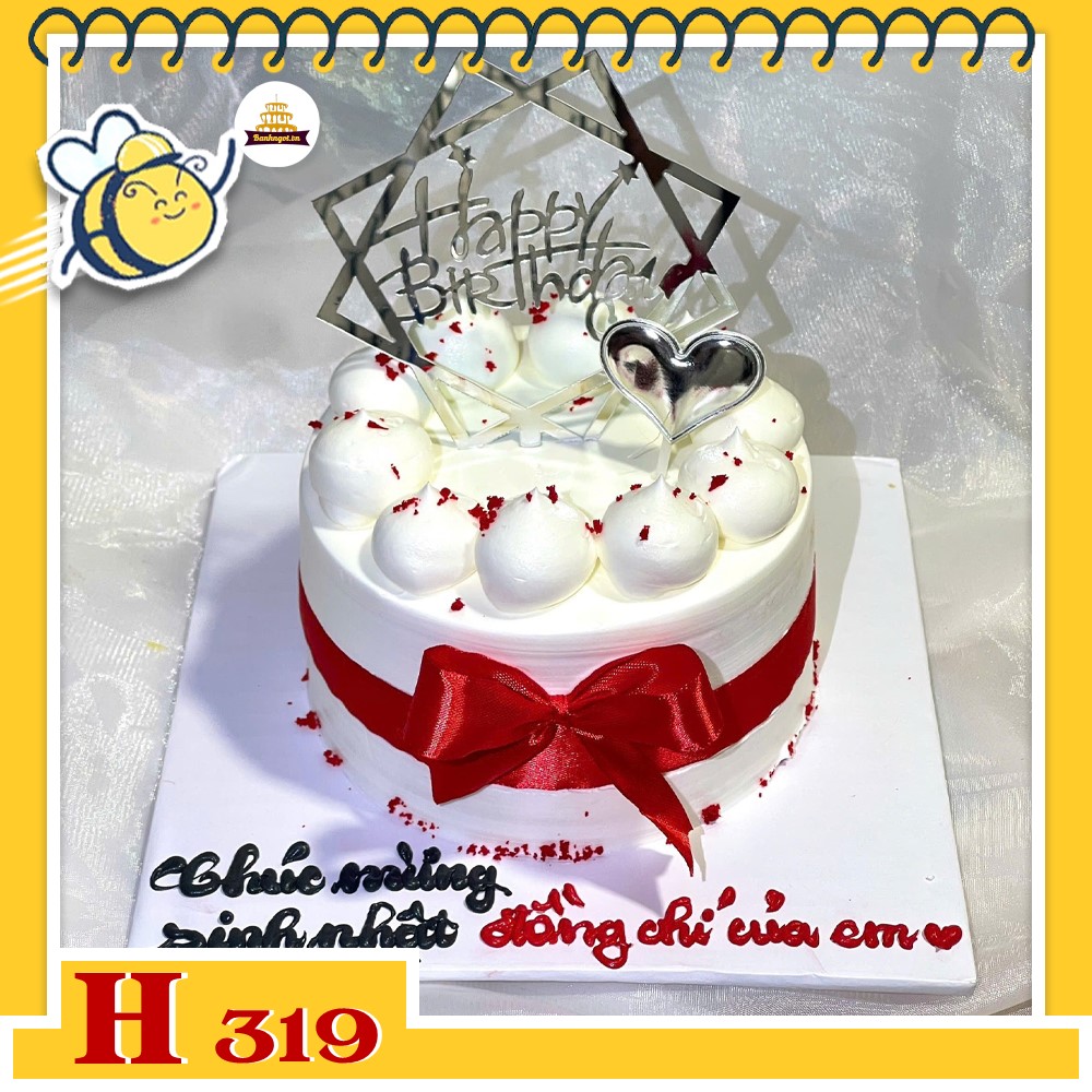 Bánh kem sinh nhật H319 phong cách Hàn Quốc phụ kiện nơ đỏ sang trọng