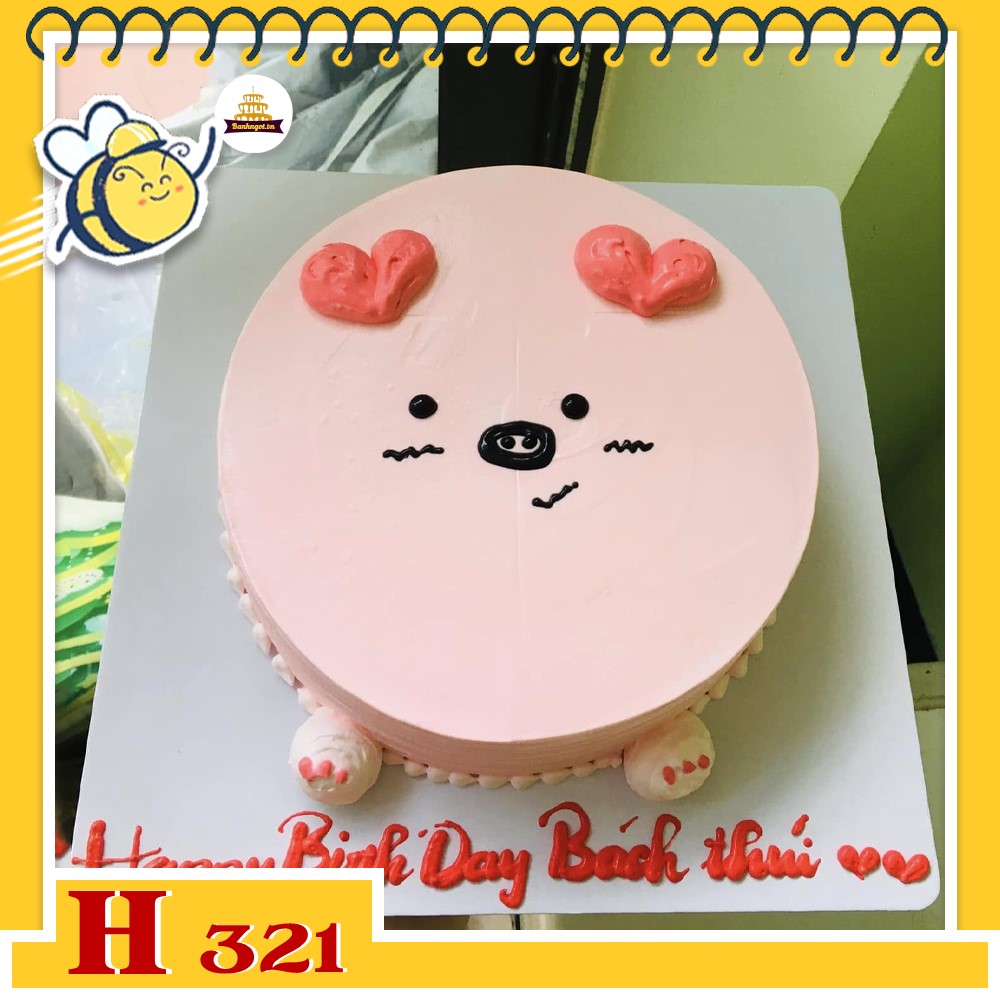 Bánh kem sinh nhật H321 trái tim màu hồng nhạt phụ kiện chân heo ngộ nghĩnh