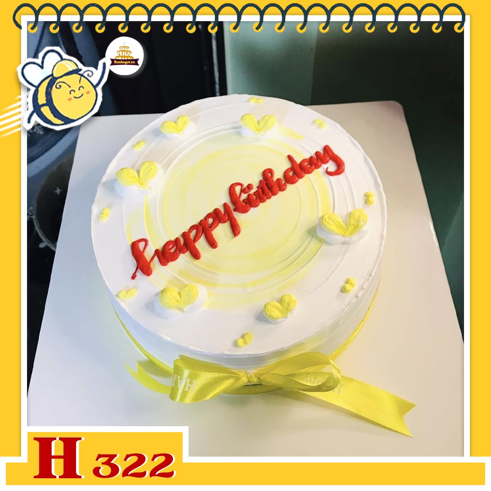 Bánh kem sinh nhật H322 trái tim màu vàng ngọt ngào viền ruy băng