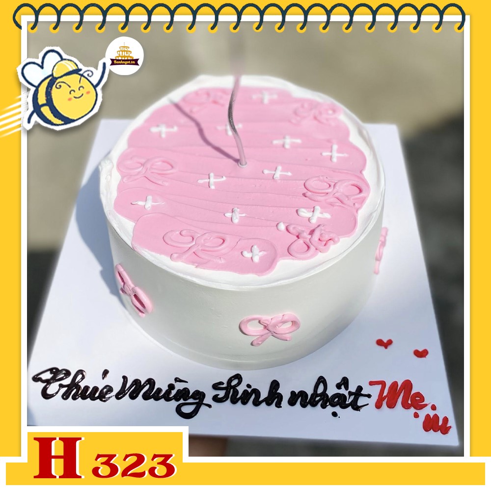 Bánh kem sinh nhật H323 cho mẹ màu hồng nhạt hình thắt nơ