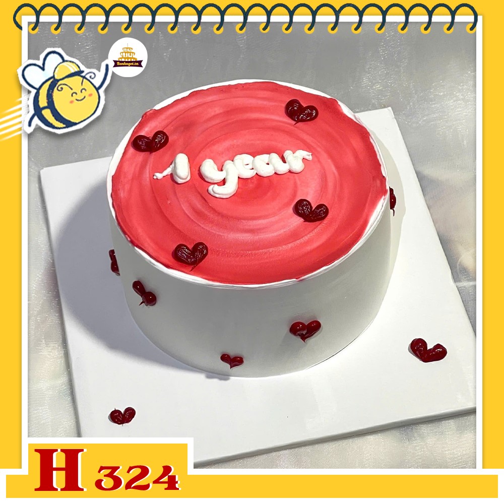 Bánh kem sinh nhật H324 màu trắng đỏ hình trái tim kỷ niệm