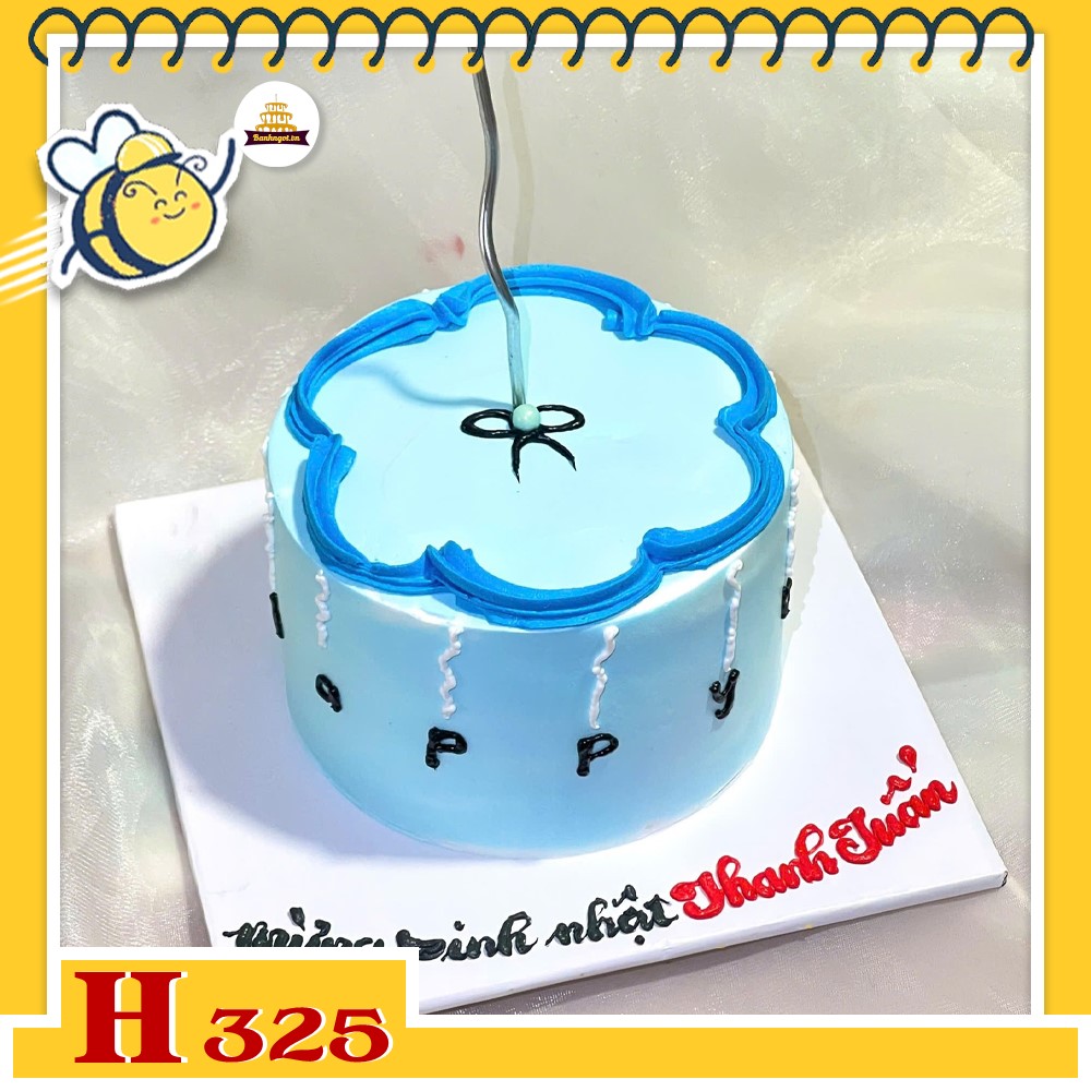 Bánh kem sinh nhật H325 tông xanh dương viền chảy trang trí nơ