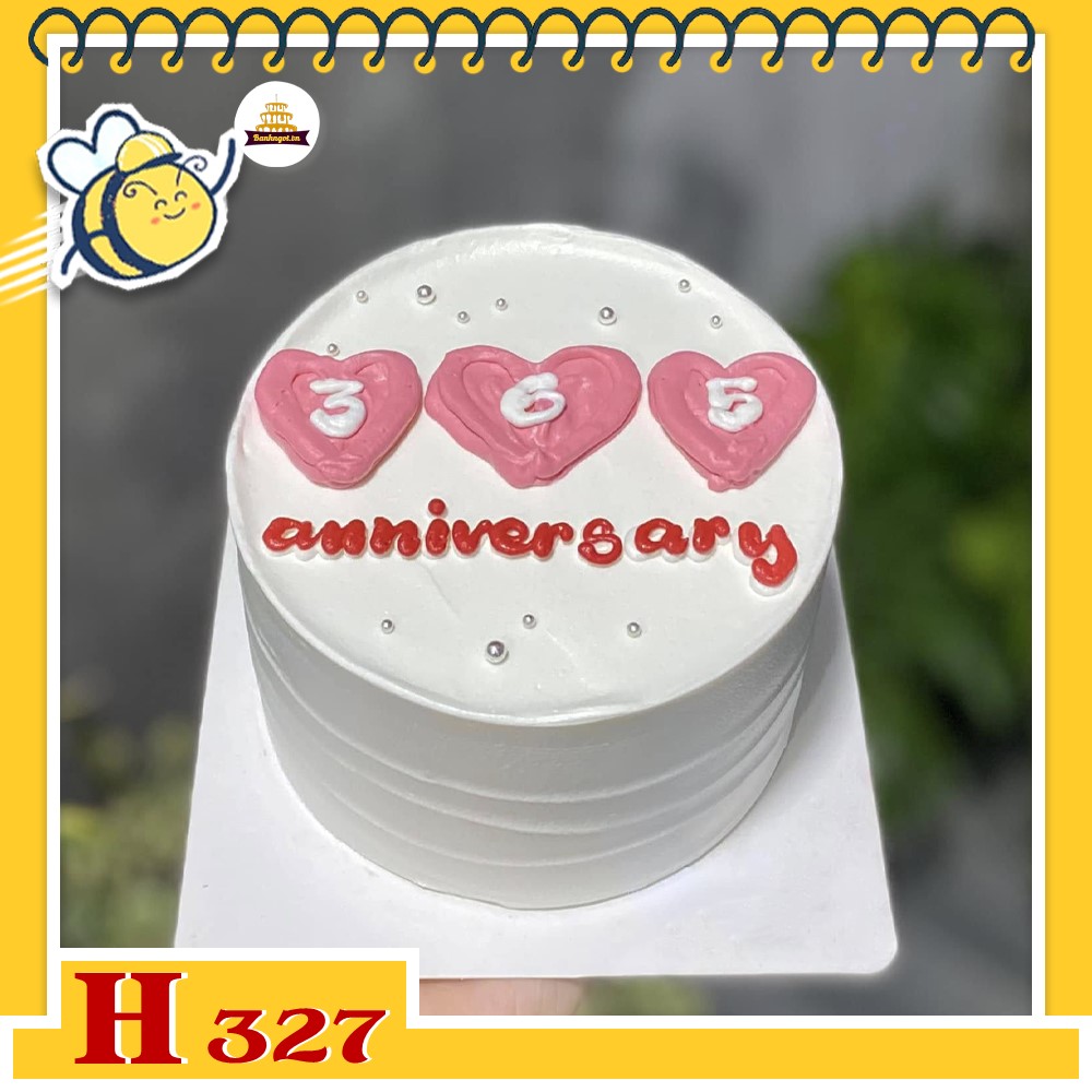 Bánh kem sinh nhật H327 kỷ niệm 365 ngày yêu màu trắng viền hồng