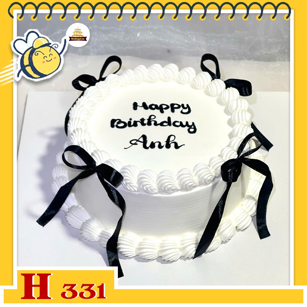 Bánh kem sinh nhật H331 thắt nơ đen cá tính viền kem xoắn ốc