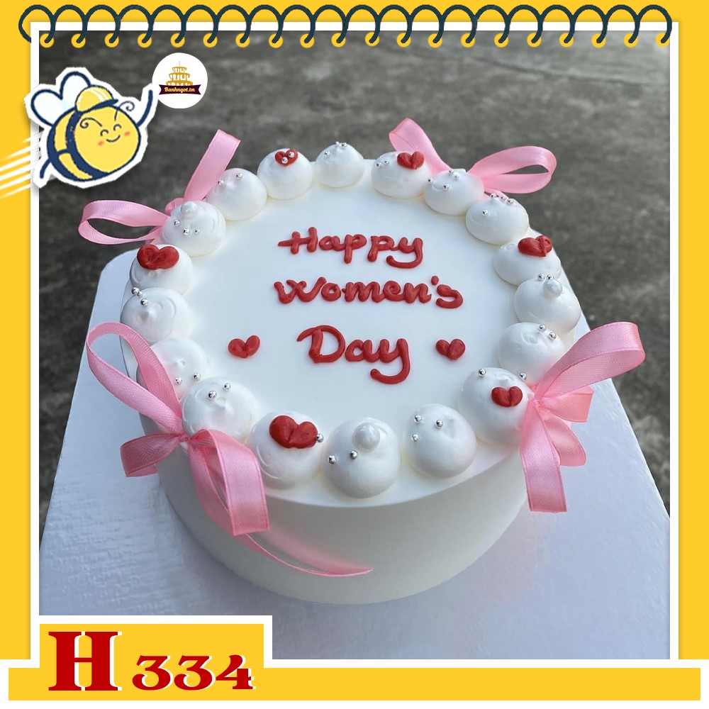 Bánh kem sinh nhật H334 chúc mừng 8/3 hình trái tim hồng