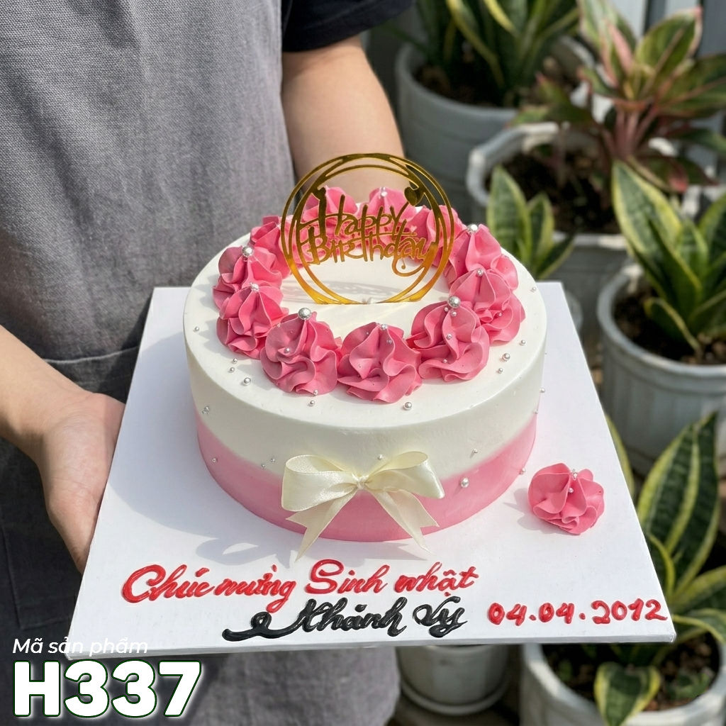 Bánh kem sinh nhật H337 tặng bạn gái màu hồng trắng hoa lãng mạn