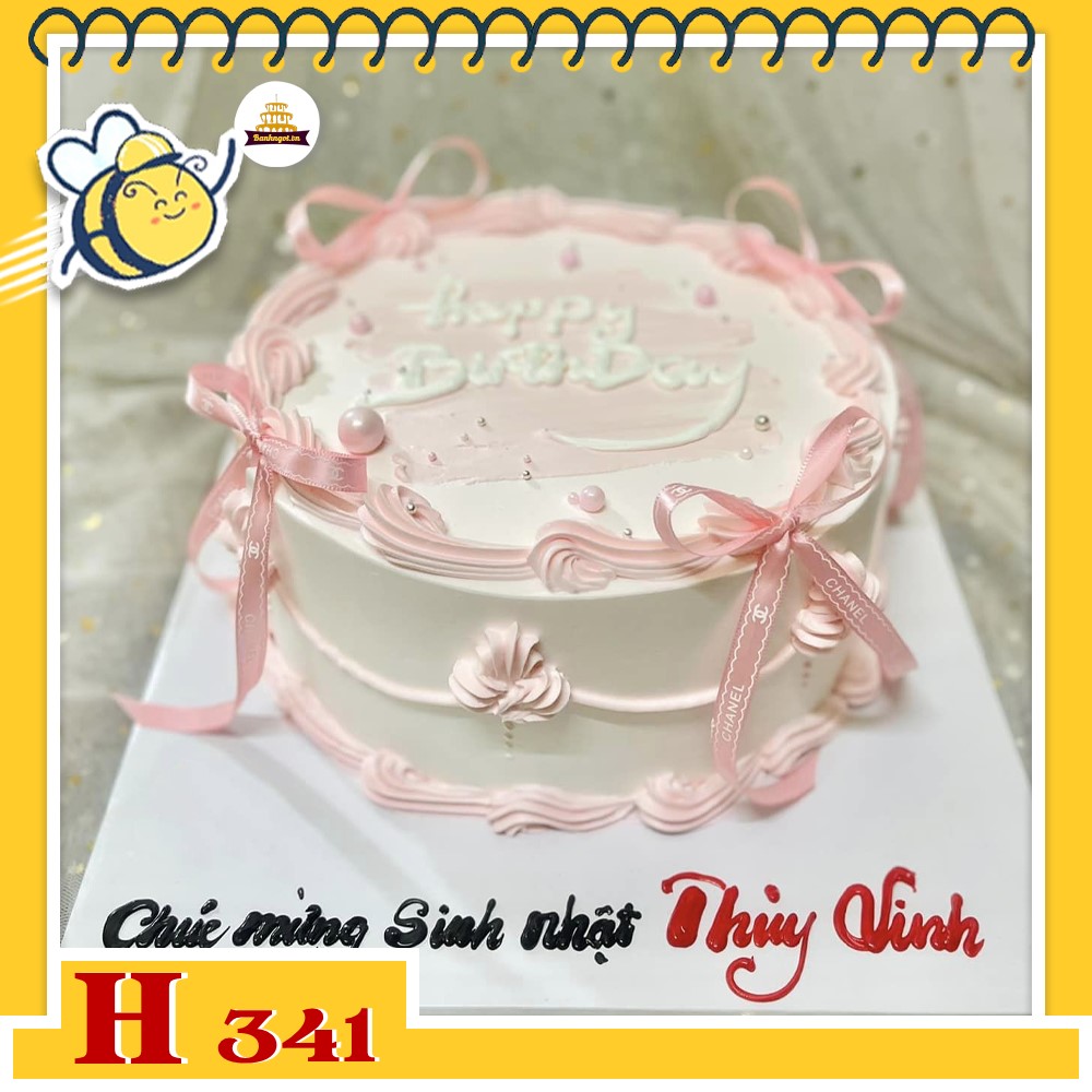 Bánh kem sinh nhật H341 phong cách vintage ngọt ngào thắt nơ