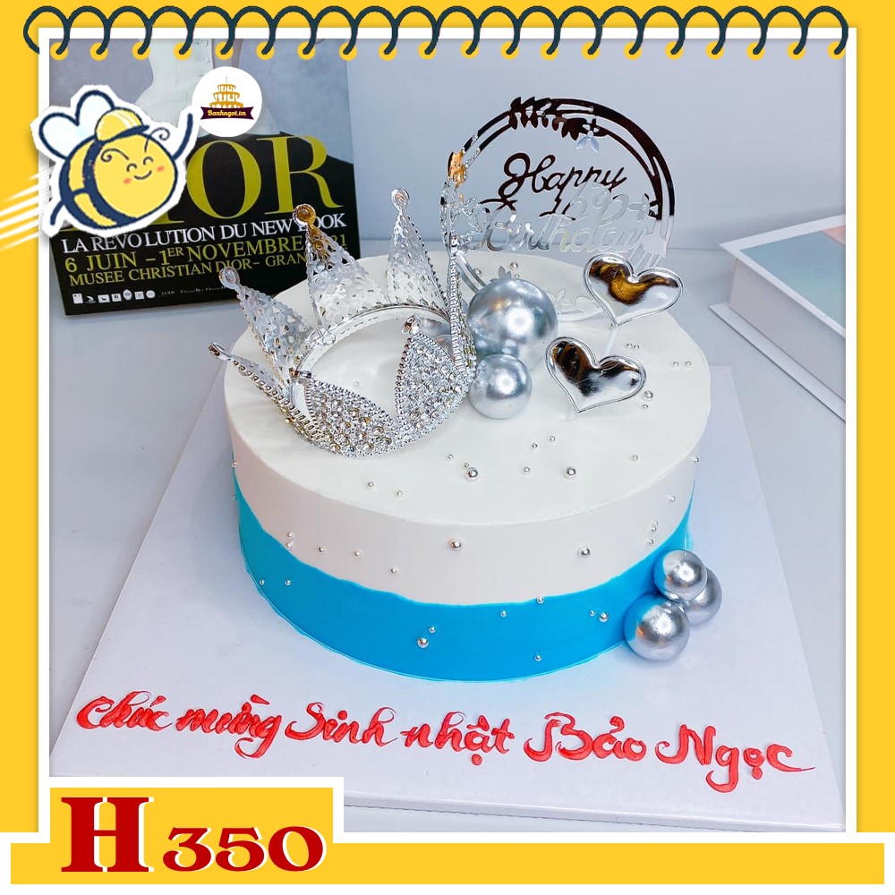 Bánh kem sinh nhật H350 vương miện hoàng tử phụ kiện bạc sang trọng