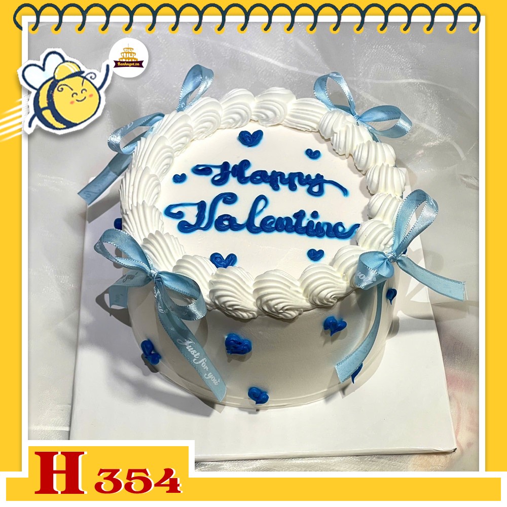 Bánh kem sinh nhật H354 Valentine xanh, tình yêu giản đơn mà tinh tế