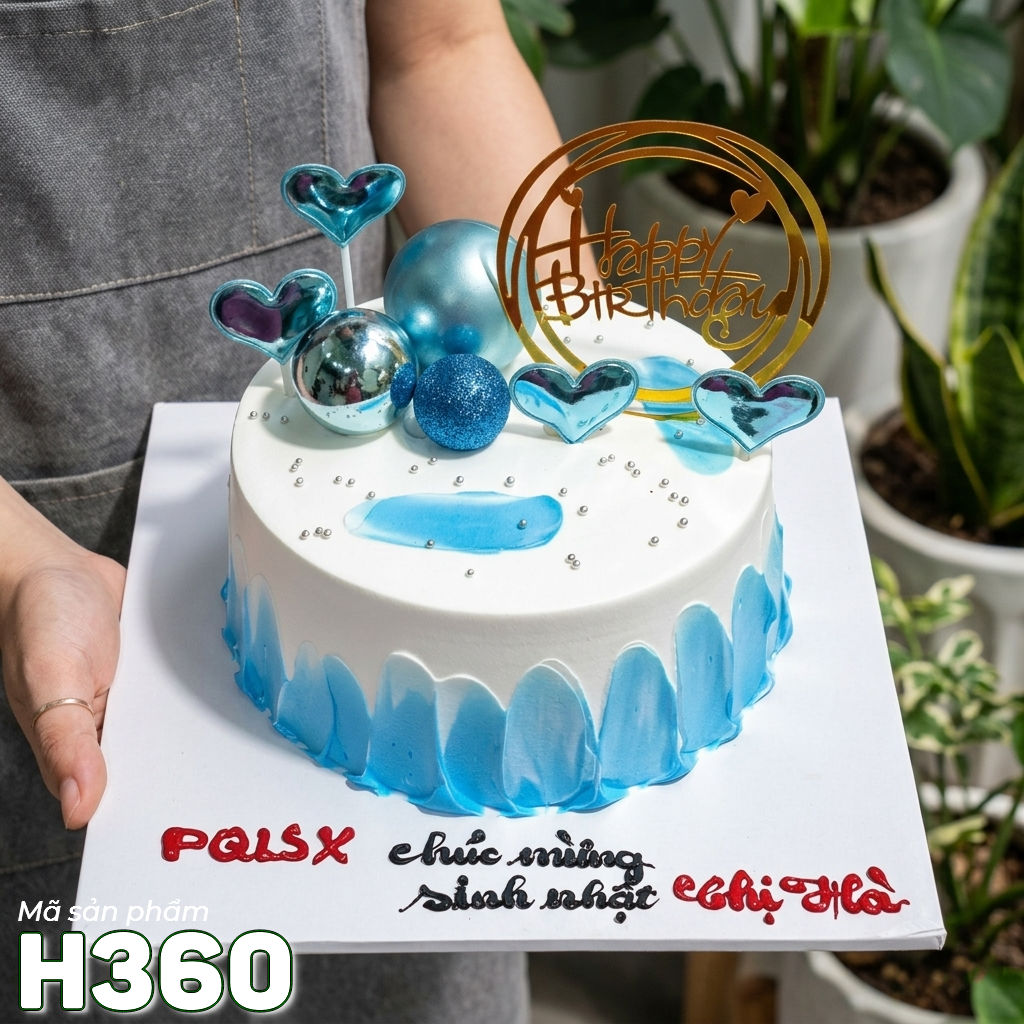 Bánh kem sinh nhật H360 Phong cách hiện đại tông xanh bạc sang trọng