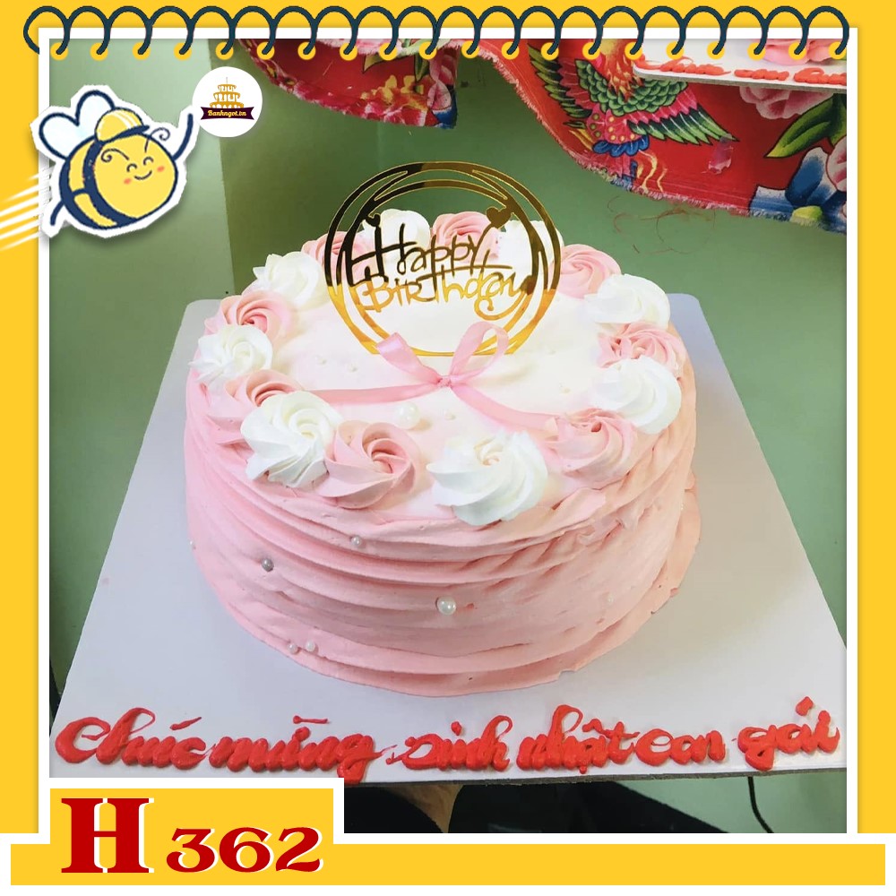 Bánh kem sinh nhật H362 Dịu dàng, thanh lịch với hoa hồng kem ngọt ngào