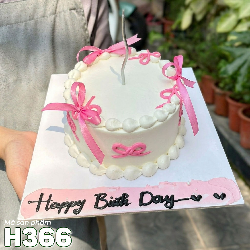 Bánh kem sinh nhật H366 Nơ hồng trắng tinh khôi, món quà ngọt ngào
