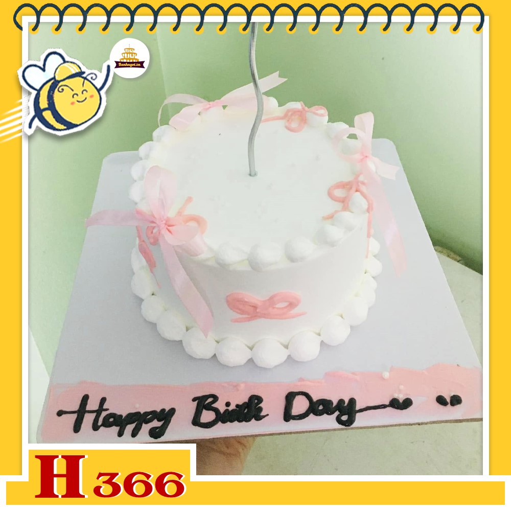 Bánh kem sinh nhật H366 Nơ hồng trắng tinh khôi, món quà ngọt ngào