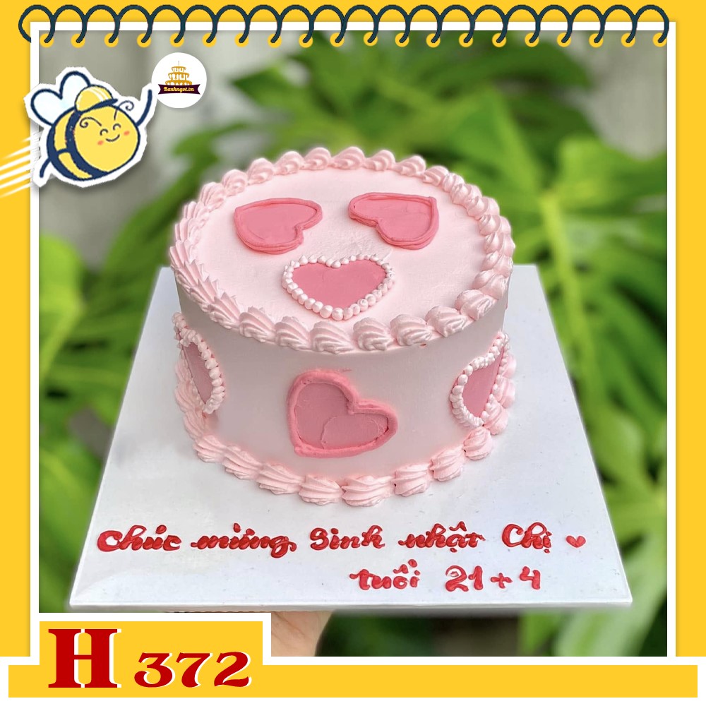 Bánh kem sinh nhật H372 trái tim màu hồng nhạt xinh xắn tặng người thương