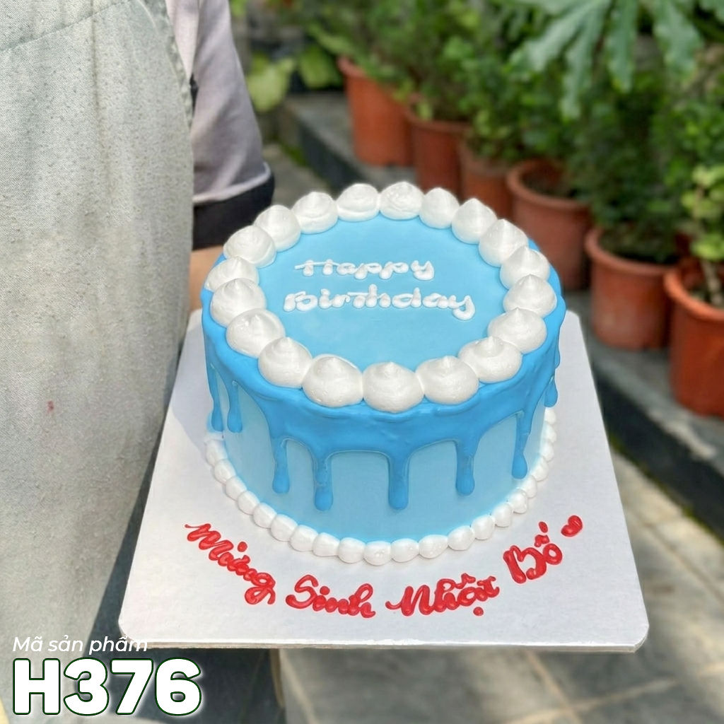 Bánh kem sinh nhật H376 phong cách chảy kem màu xanh tươi sáng tặng bố yêu