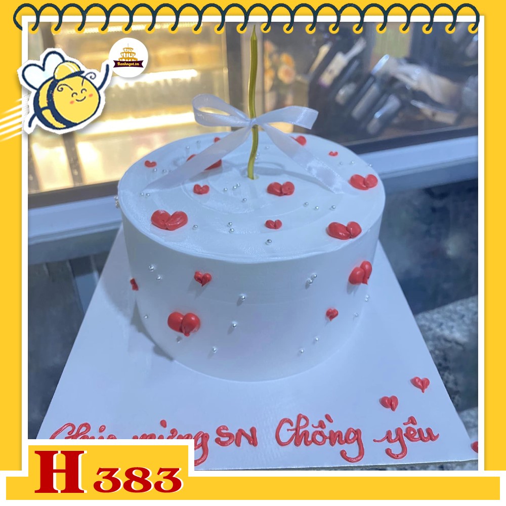 Bánh kem sinh nhật H383 trái tim và ngọc trai trang trí kiểu tối giản cực lãng mạn