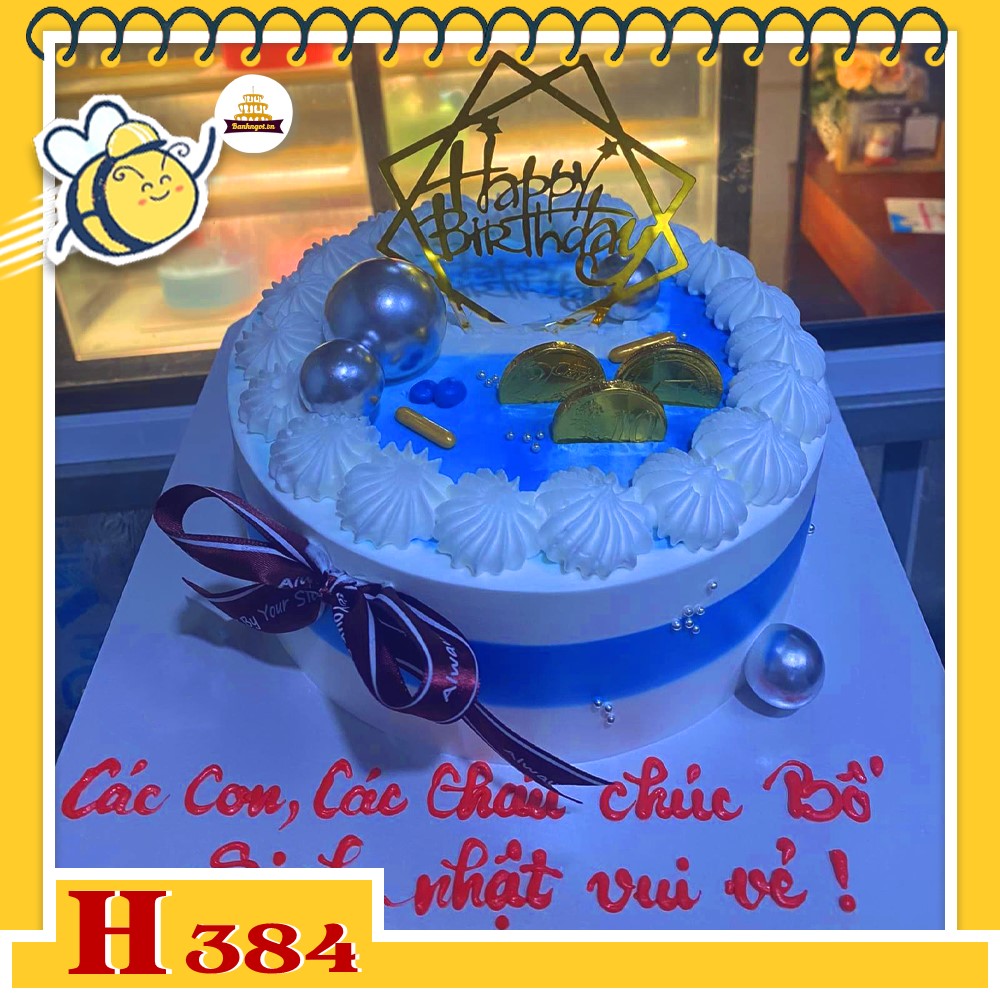 Bánh kem sinh nhật H384 tiền vàng biển xanh tặng sếp hoặc bạn bè