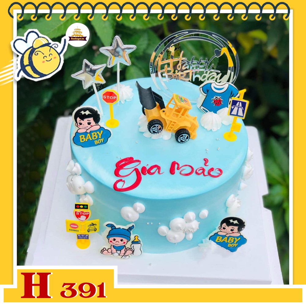 Bánh kem sinh nhật H391 bé trai phụ kiện xe ủi đáng yêu