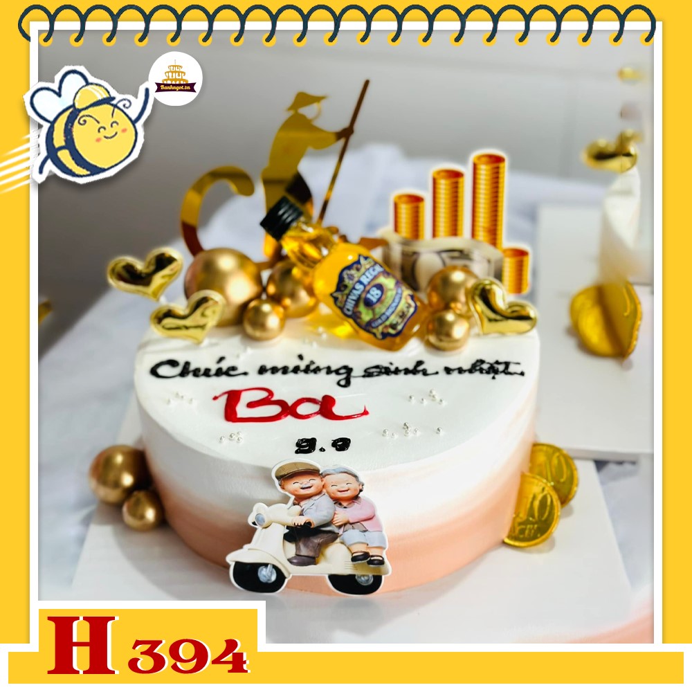 Bánh kem sinh nhật H394 tặng ba, tặng sếp có chai rượu và phụ kiện mạ vàng
