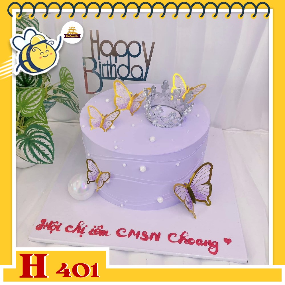 Bánh kem sinh nhật H401 Mẫu bướm tím vương miện cho nàng thơ