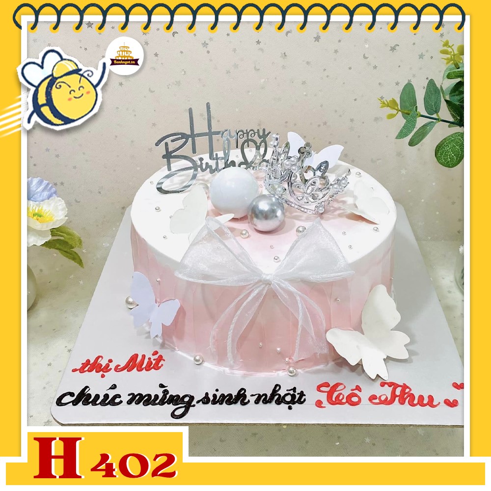 Bánh kem sinh nhật H402 Bánh kem bướm trắng hồng lãng mạn ngọt ngào
