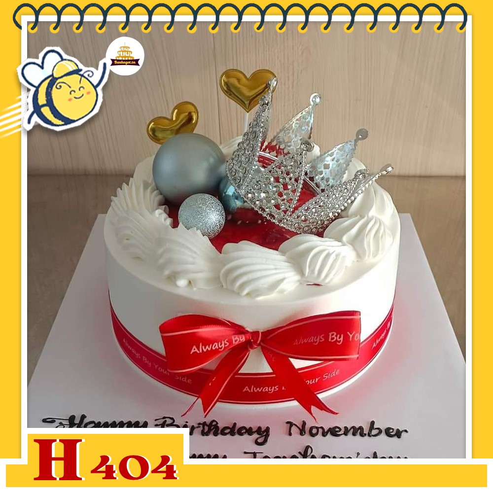 Bánh kem sinh nhật H404 Bánh kem vương miện trái tim vàng cho công chúa