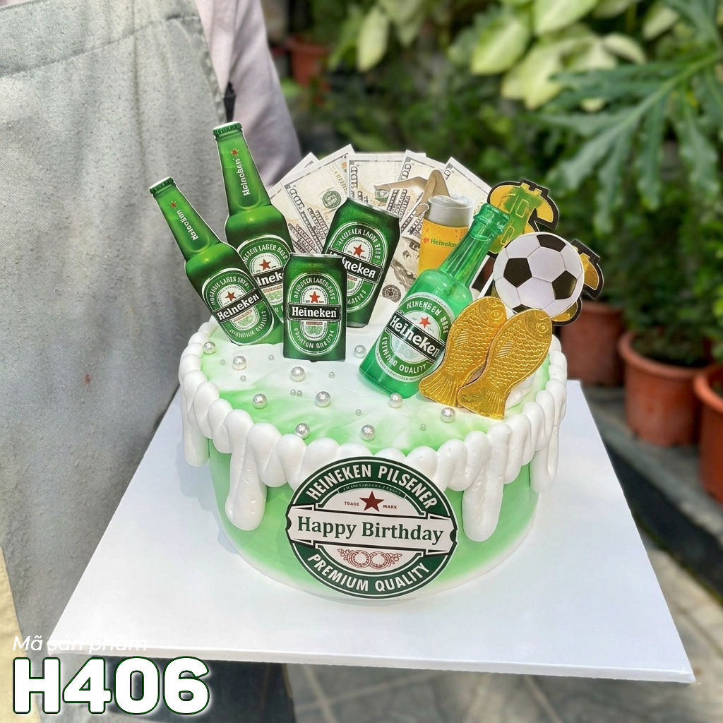 Bánh kem sinh nhật H406 Mẫu bánh kem Heineken bóng đá tặng phái mạnh