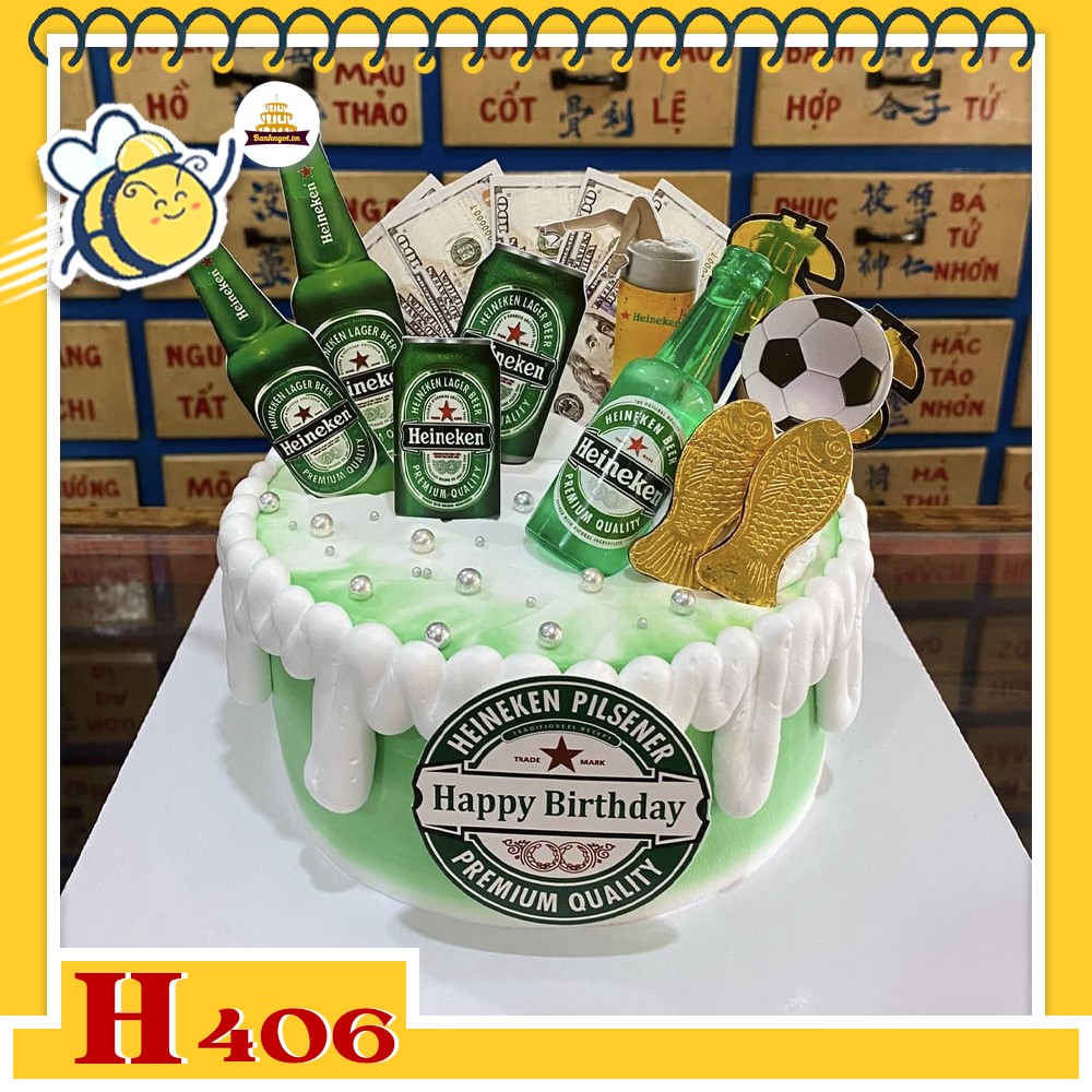 Bánh kem sinh nhật H406 Mẫu bánh kem Heineken bóng đá tặng phái mạnh