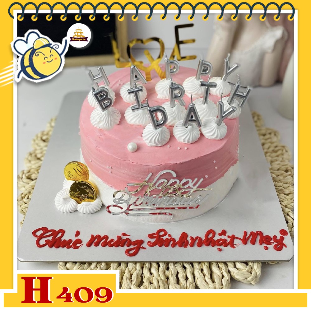 Bánh kem sinh nhật H409 Bánh kem mẹ yêu màu hồng trắng