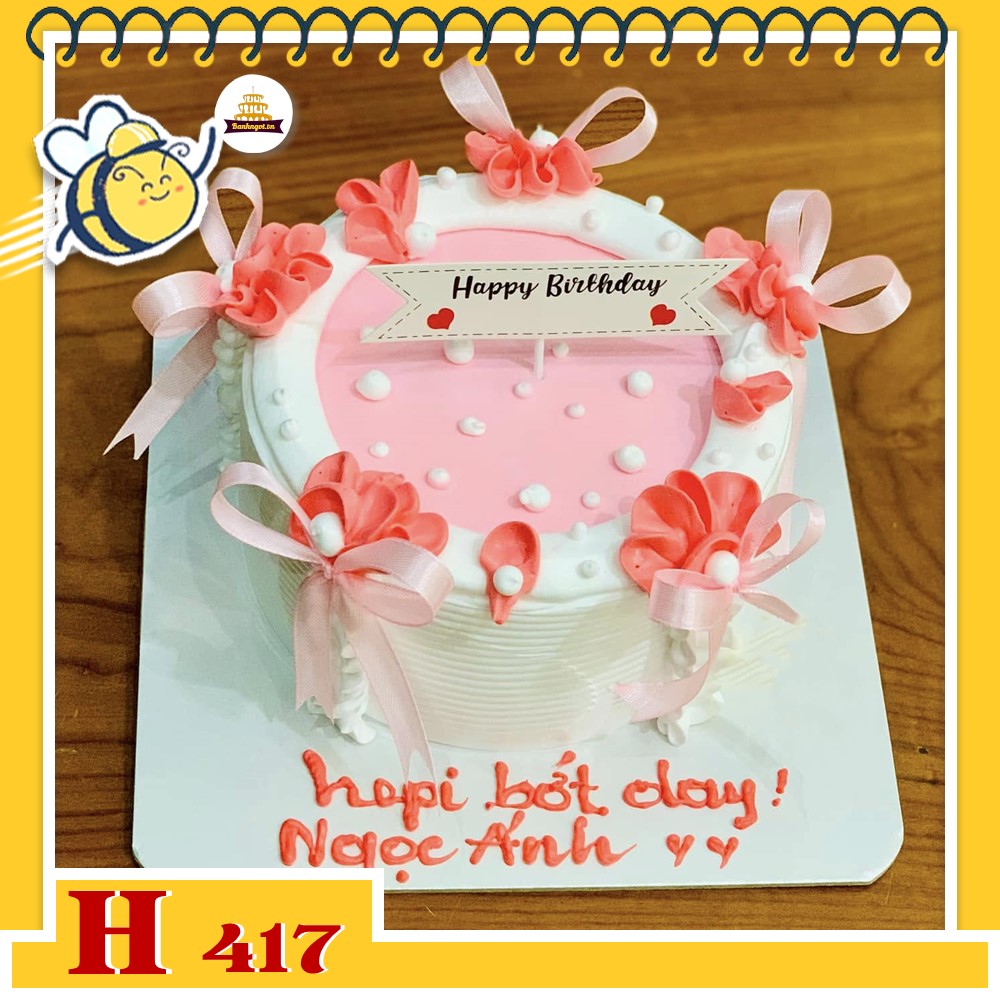 Bánh kem sinh nhật H417 Bánh kem ruy băng hồng cho nàng dịu dàng