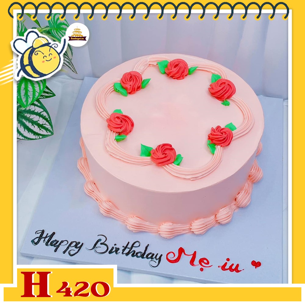 Bánh kem sinh nhật H420 Bánh kem hoa hồng đơn giản, nhẹ nhàng