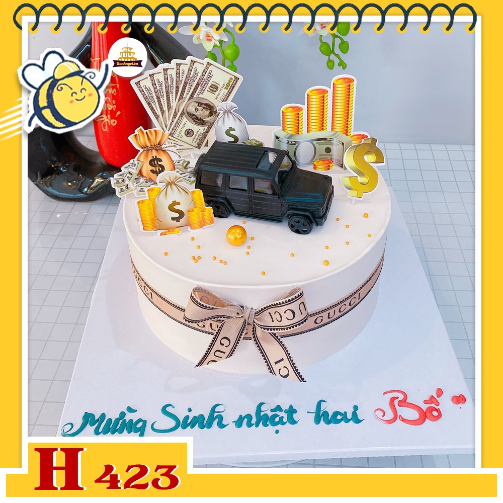 Bánh kem sinh nhật H423 tặng sếp nam phụ kiện xe ô tô và tiền đô