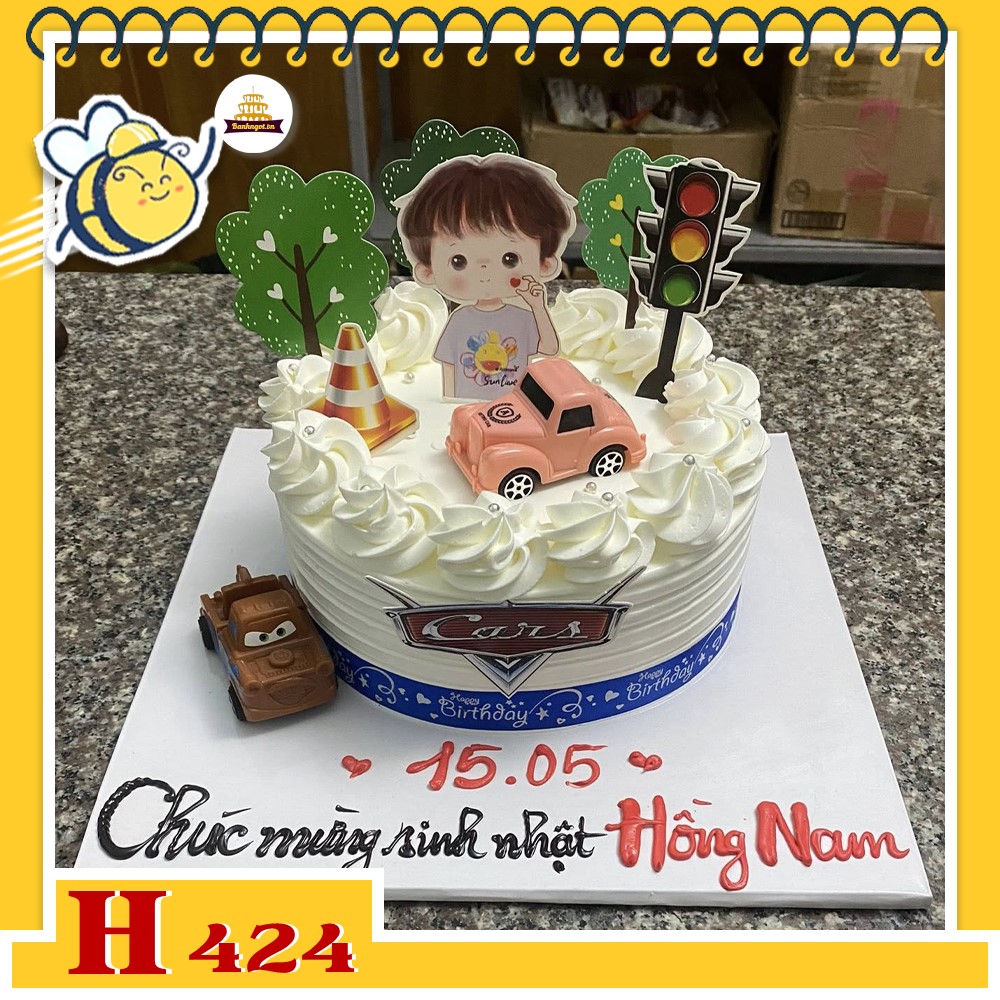 Bánh kem sinh nhật H424 chủ đề xe hơi và giao thông cho bé trai