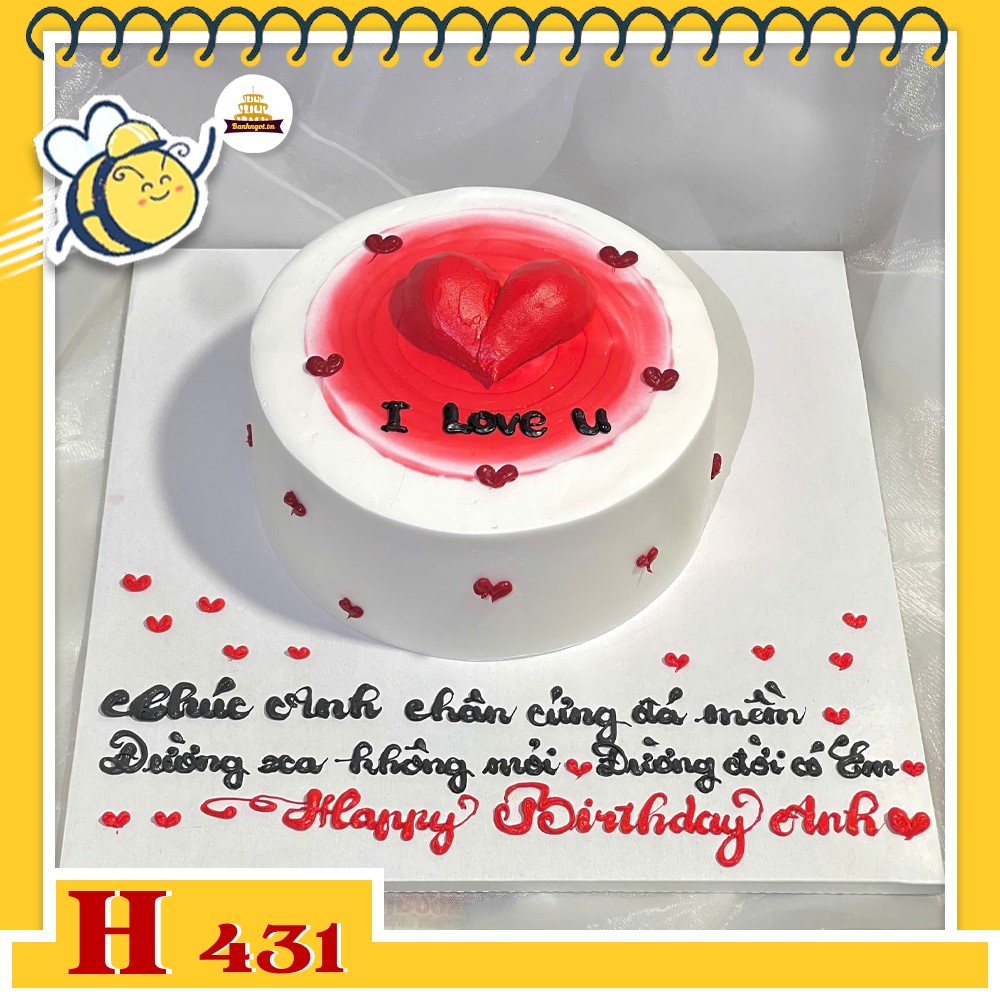 Bánh kem sinh nhật H431 trái tim màu đỏ lãng mạn tặng người yêu