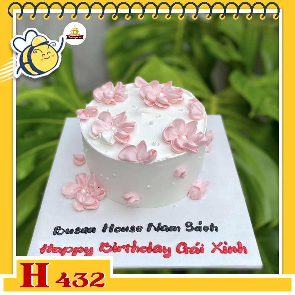 Bánh kem sinh nhật H432 Tặng sinh nhật nữ màu trắng hoa hồng kem màu hồng pastel