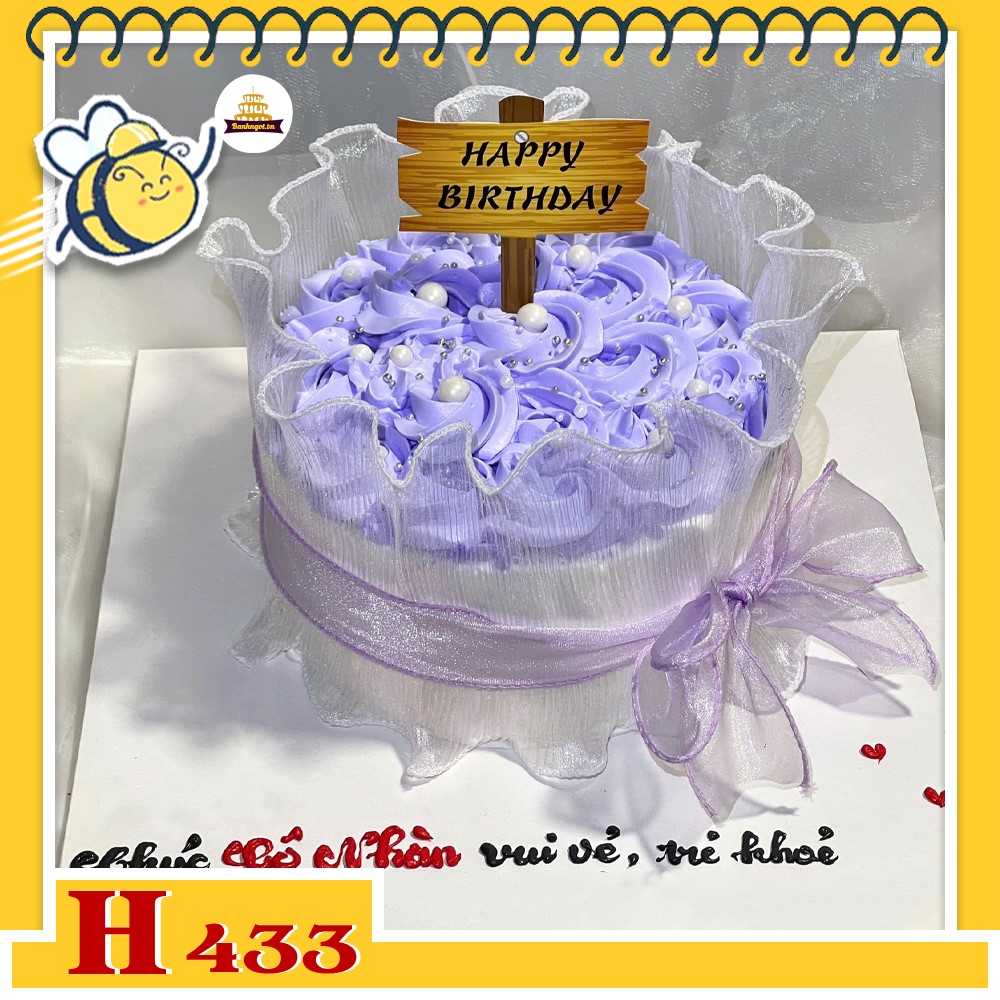 Bánh kem sinh nhật H433 Tặng sinh nhật nữ màu tím pastel cùng ren và ruy băng