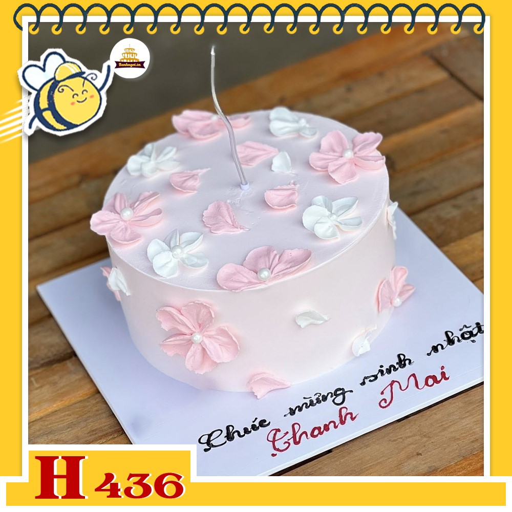 Bánh kem sinh nhật H436 Tặng sinh nhật nữ màu hồng pastel hoa cánh mỏng nhẹ nhàng