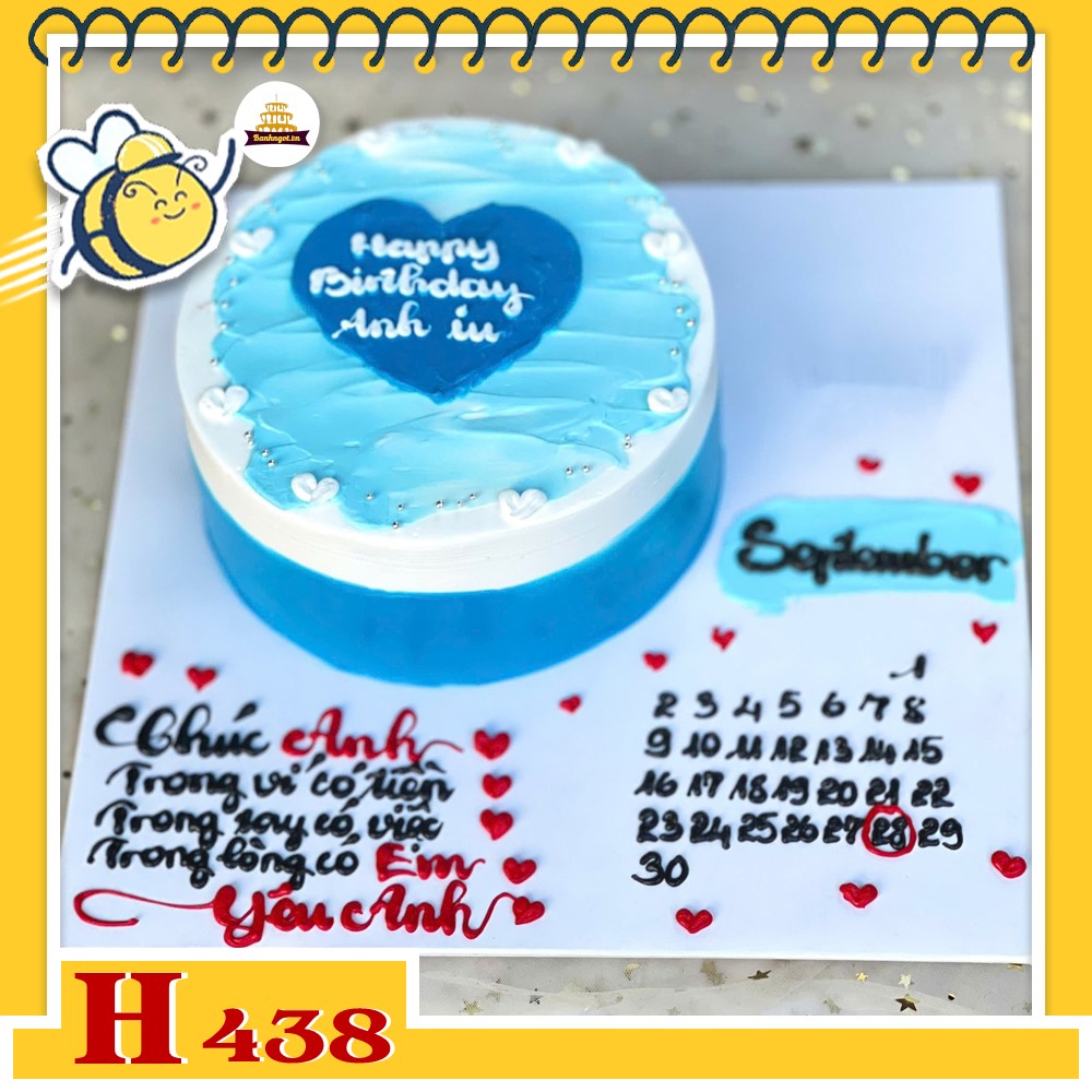 Bánh kem sinh nhật H438 Bánh kem lịch, trái tim màu xanh dương tặng sinh nhật nam