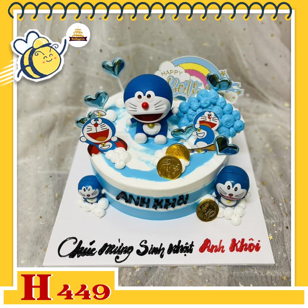 Bánh kem sinh nhật H449 trang trí Doraemon bong bóng tặng bé trai