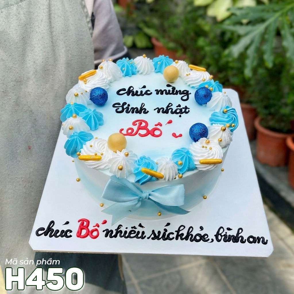 Bánh kem sinh nhật H450 đơn giản màu xanh dương tặng bố và người lớn tuổi