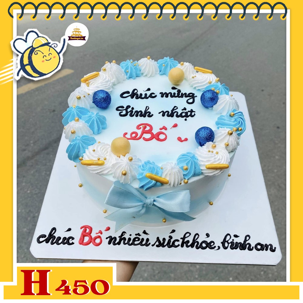 Bánh kem sinh nhật H450 đơn giản màu xanh dương tặng bố và người lớn tuổi