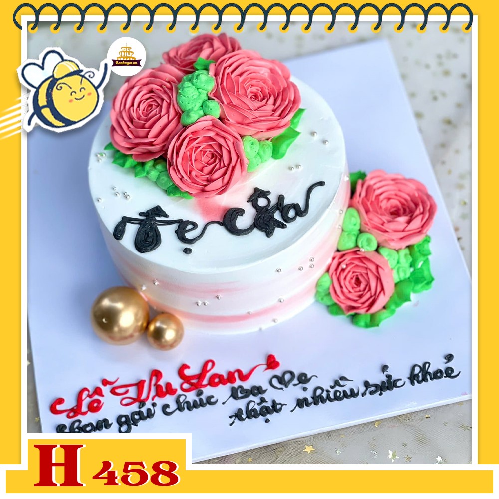 Bánh kem sinh nhật H458 hoa hồng viền hồng tặng mẹ sang trọng, tinh tế