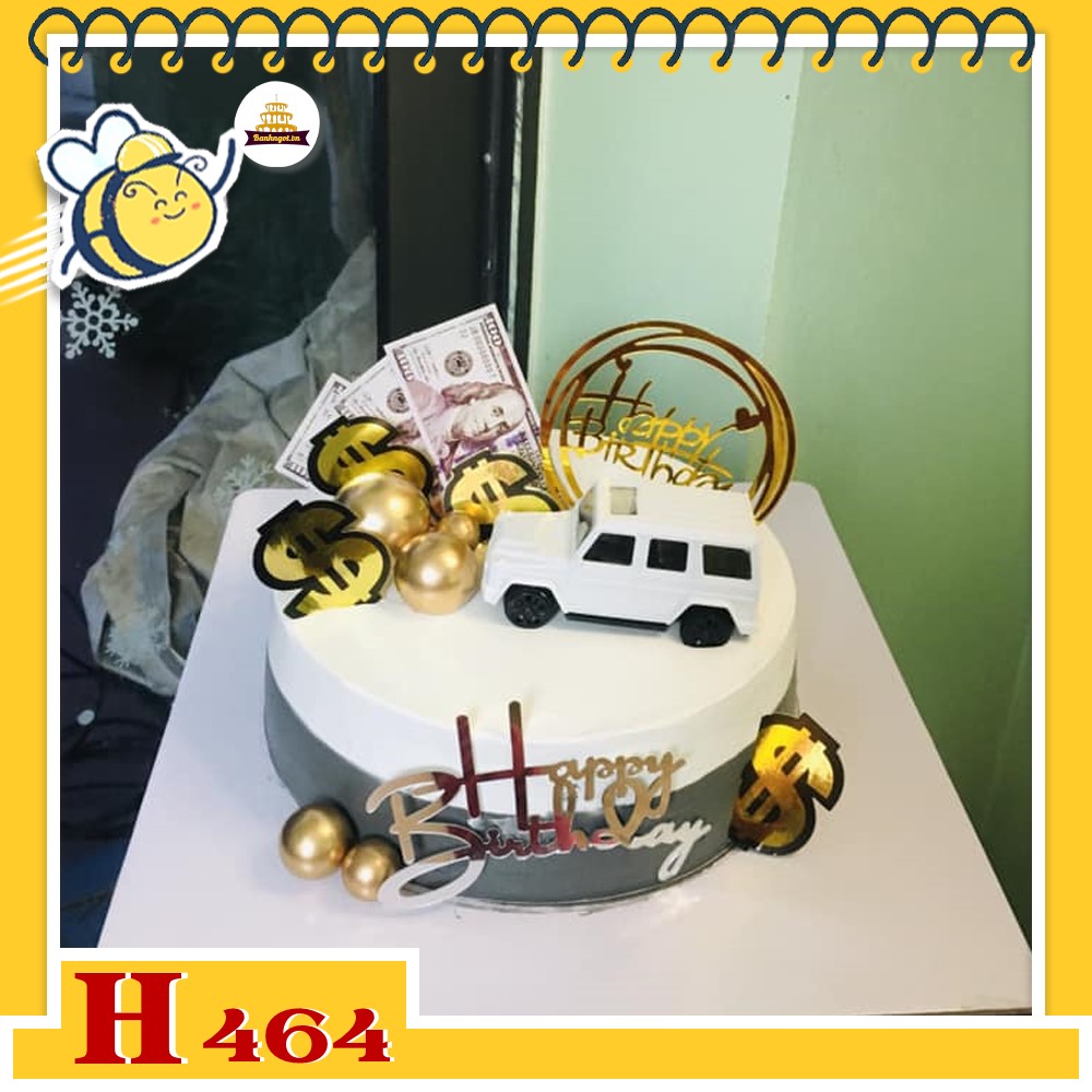 Bánh kem sinh nhật H464 tặng sếp nam xe hơi và phụ kiện đô la tài lộc