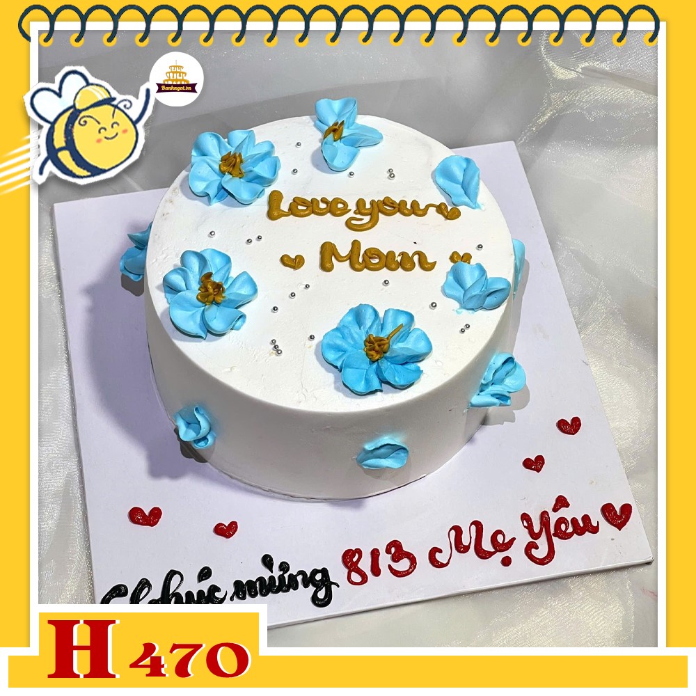Bánh kem sinh nhật H470 hoa màu xanh da trời tặng mẹ yêu thương dịu dàng