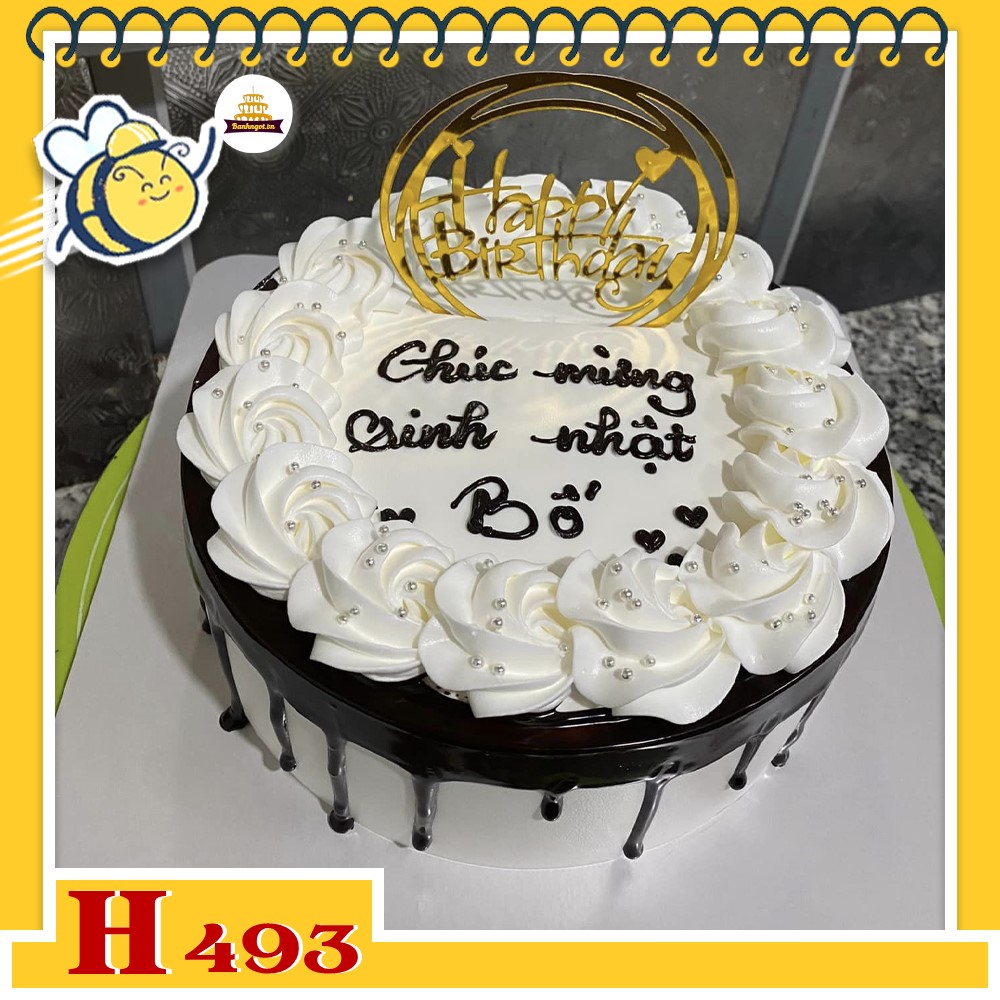 Bánh kem sinh nhật H493 chảy socola trắng đen phụ kiện sang chảnh