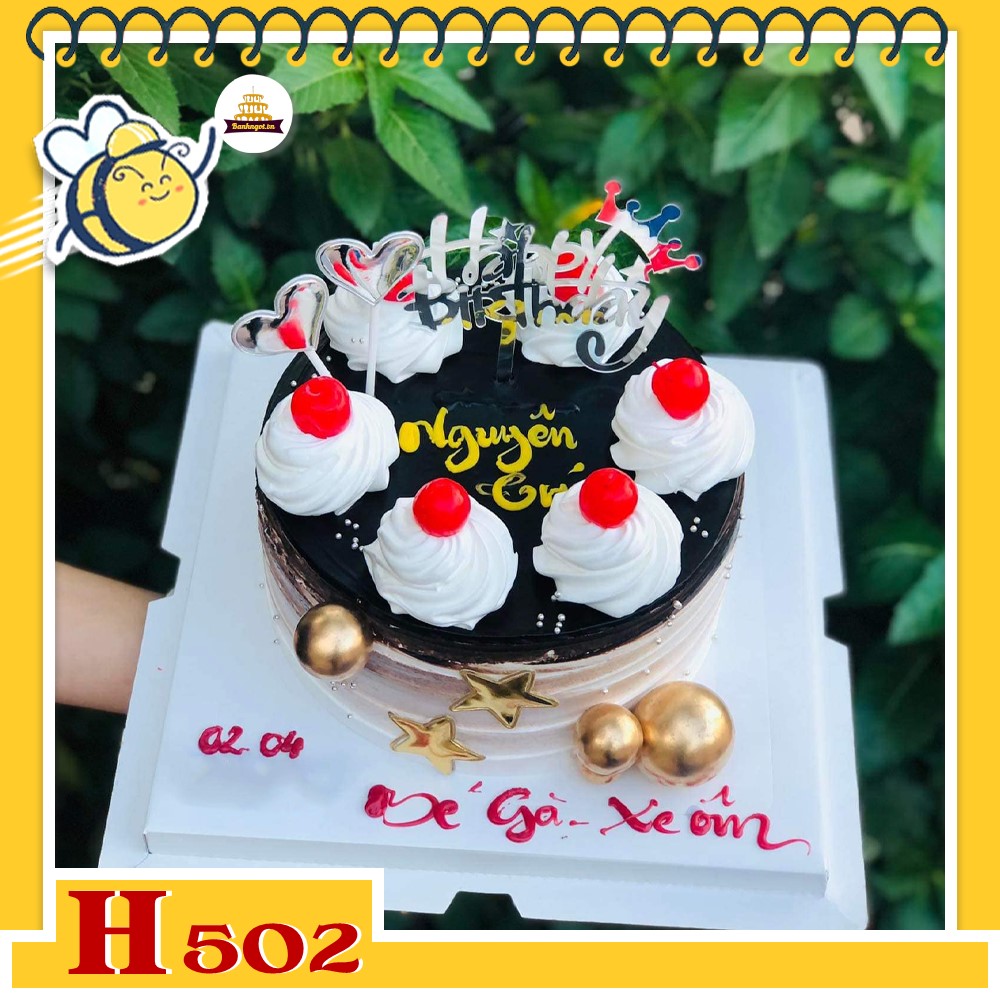 Bánh kem sinh nhật H502 chảy socola topping trái cây bi vàng sang trọng