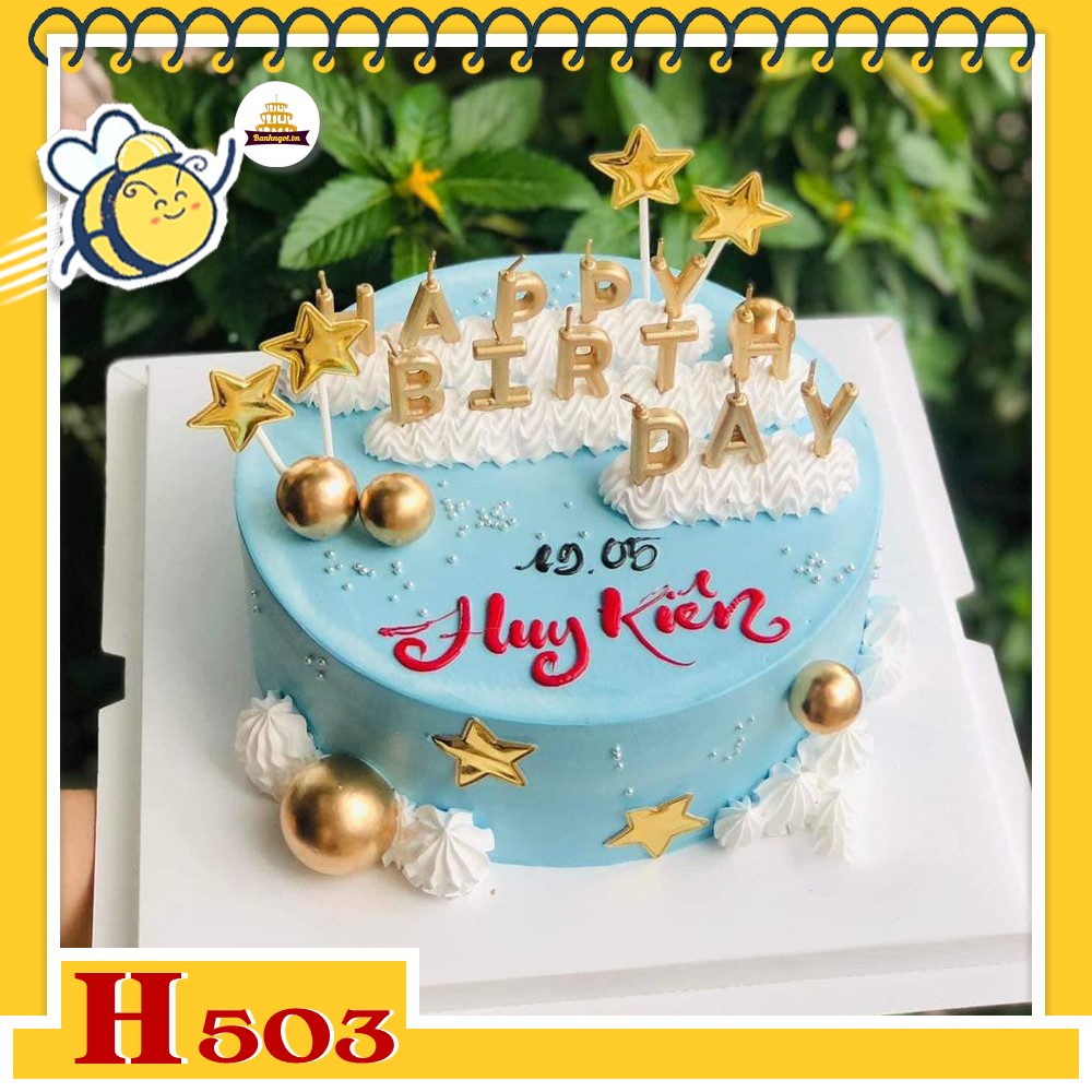 Bánh kem sinh nhật H503 tông xanh dương mây trắng cool ngầu